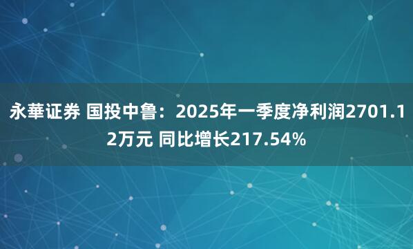永華证券 国投中鲁：2025年一季度净利润2701.12万元 同比增长217.54%